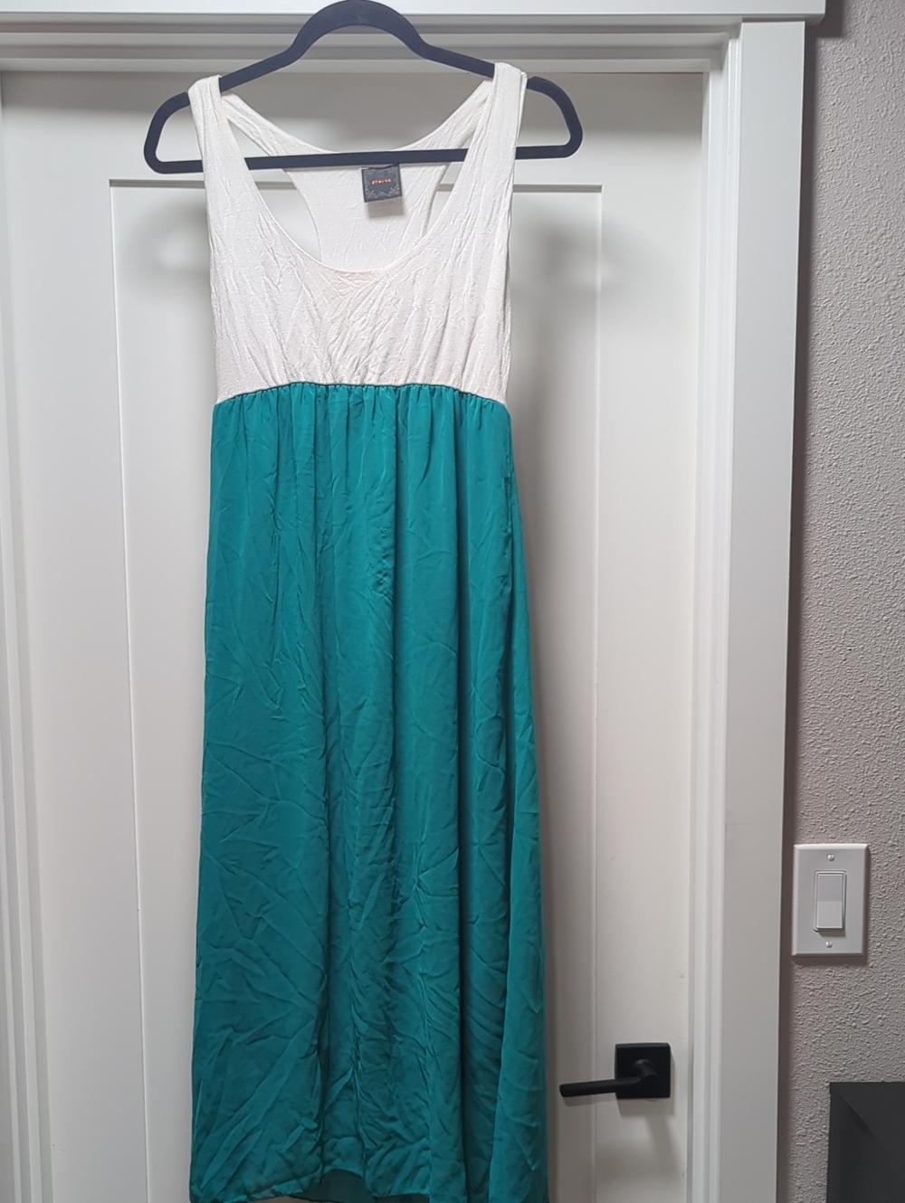NYMPHE White and Teal Sleeveless Maxi Dress